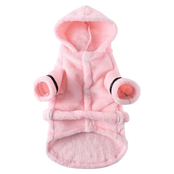 NWT 🎀 Pink Cozy Pet Hooded Robe Snap Closure Matching Belt Size Medium - Picture 1 of 10